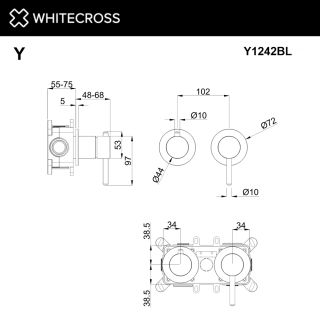 Смеситель скрытого монтажа на 2 потребителя WHITECROSS Y Y1242GL золото